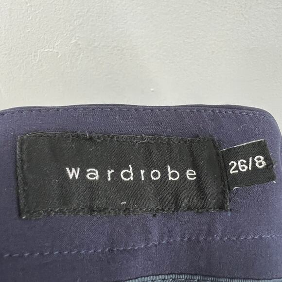 Wardrobe Navy Blue Wide Leg Cropped Pants Stretch Button Tab Accent Size 26/8 - Picture 6 of 7